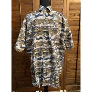 Big Dog Mens Button Down Hawaiian Shirt Medium Multicolor Short Sleeve Casual